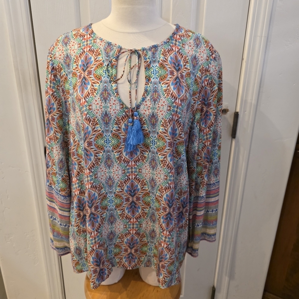 Sundance Multicolor Floral Blouse with Tassel